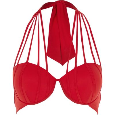 Red strappy halter bikini top